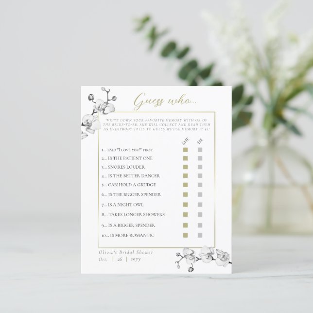 Elegant Orchid Lijst Vrijgezellenfeest Raad eens w (Staand voorkant)