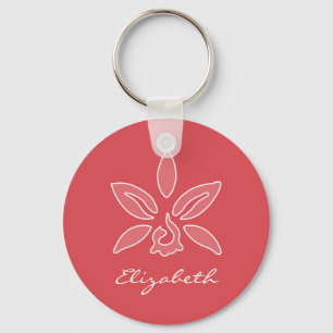 Elegant orchid Simple Hot Red Flower met naam Sleutelhanger