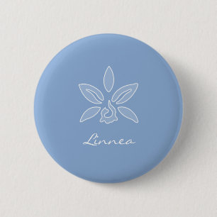 Elegant orchid Simple Powder Blue Flower met naam Ronde Button 5,7 Cm