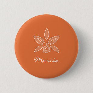 Elegant Orchid Simple Rich Oranje Flower met naam Ronde Button 5,7 Cm