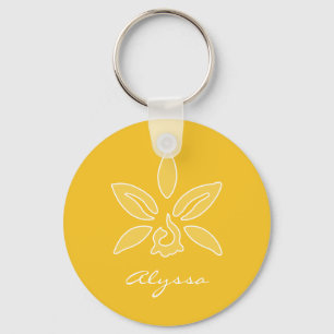 Elegant Orchid Simple Rich Yellow Flower met naam Sleutelhanger