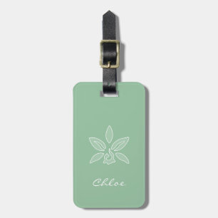 Elegant Orchid Simple Spring Green Flower en Name Bagagelabel
