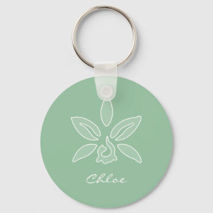 Elegant Orchid Simple Spring Green Flower en Name Sleutelhanger