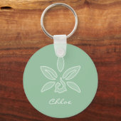 Elegant Orchid Simple Spring Green Flower en Name Sleutelhanger (Voorkant)
