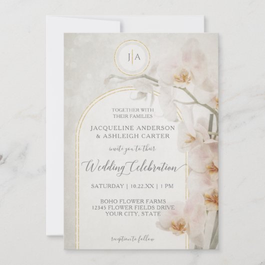 Elegant orchidee Gold Arch muste neutraal monogram Kaart (Voorkant)