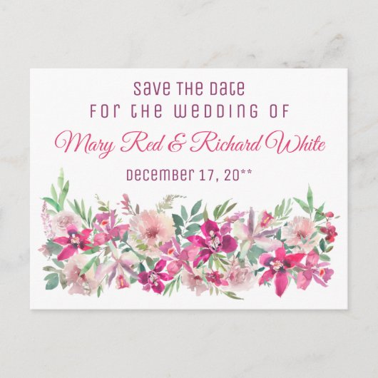 Elegant Orchids and Rozen Romantic Save the Date Briefkaart (Voorkant)
