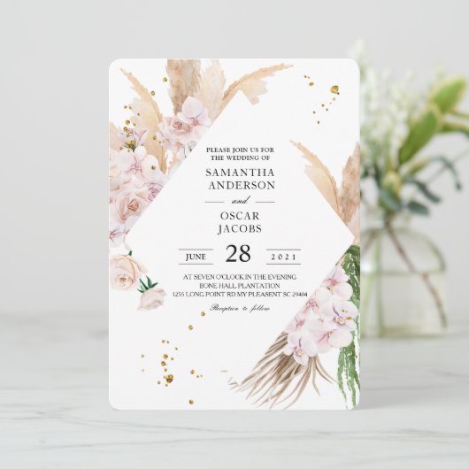 Elegant Orchids en Pampas Beauty Lijst Kaart (Staand voorkant)