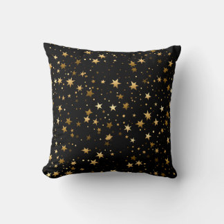 Elégant oreiller à lancer noir avec étoiles d'or