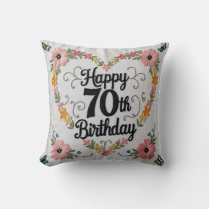 Élégant Oreiller Floral 70e Anniversaire : Un cade