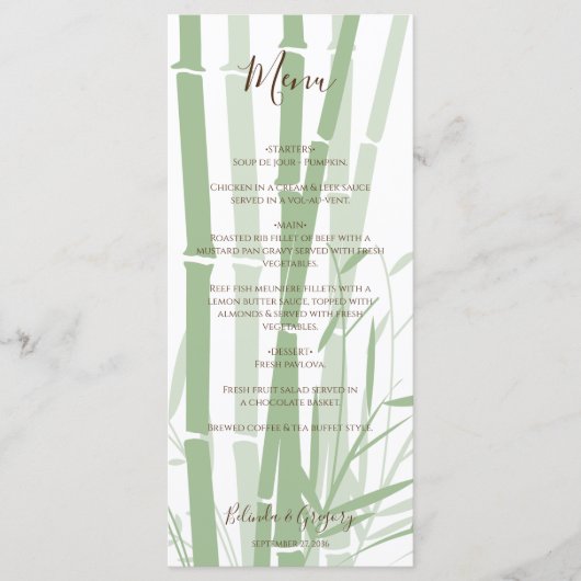 Elegant Oriental Bamboo Wedding Menu (Voorkant)