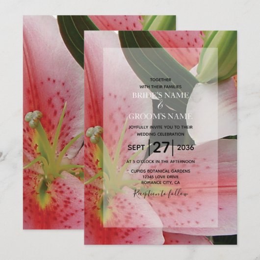 Elegant Oriental Lilies Wedding Invitations Kaart (Voorkant / Achterkant)