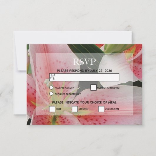 Elegant Oriental Lilies Wedding RSVP Kaarten (Voorkant)
