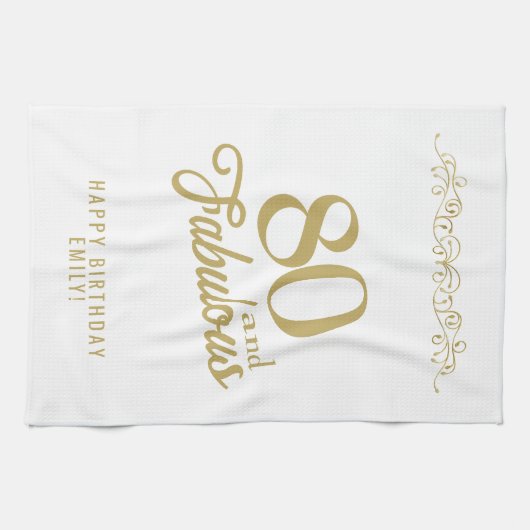 Elegant Ornament 80 en Fabulous 80th Birthday Theedoek (Horizontaal)