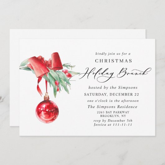 Elegant Ornament CHRISTMAS HOLIDAY BRUNCH Kaart (Voorkant / Achterkant)