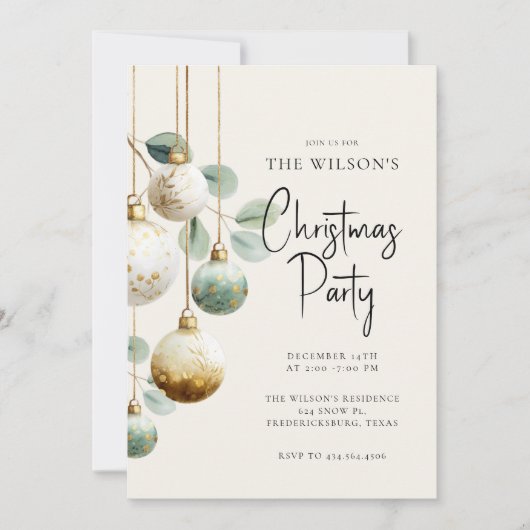 Elegant Ornament Green Gold Holiday Invitation (Devant)