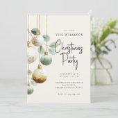 Elegant Ornament Green Gold Holiday Invitation (Debout devant)