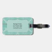 Elegant Ornamental Blauwgroen Monogram Bagagelabel (Achterkant horizontaal)
