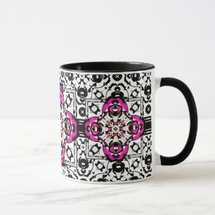 Elegant Ornamental Damask Fuchsia and Black Mok