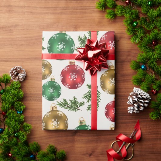 Elegant Ornaments & Pine Wrapping Paper Cadeaupapier (Feestdagen Geschenken)