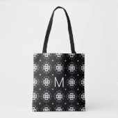Elegant Ornate Black and White Pattern Monogram Draagtas (Voorkant)