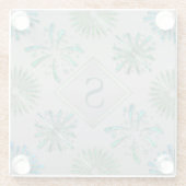 Elegant Ornate Blue Green Pattern Monogram Glazen Onderzetter (Achterkant)
