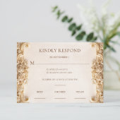Elegant Ornate Gold Floral RSVP Response Card (Debout devant)
