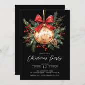 Élégant ornement d'or noir Invitation de Noël (Devant / Derrière)