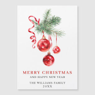 Élégant ornement rouge Joyeux Noël Carte magnétiqu