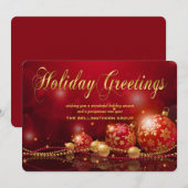 Élégant ornement rouge or carte de Noël d'entrepri (Devant / Derrière)