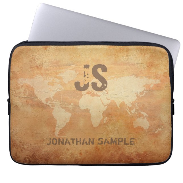 Elegant  oud papier Monogramcool Laptop Sleeve (Voorkant)