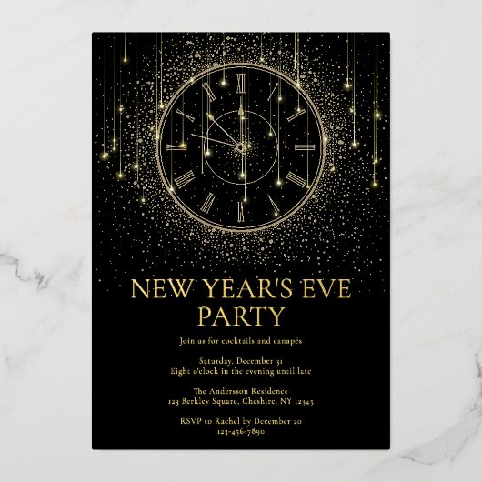 Elegant oudjaarsfeestje folie uitnodiging (Voorkant)