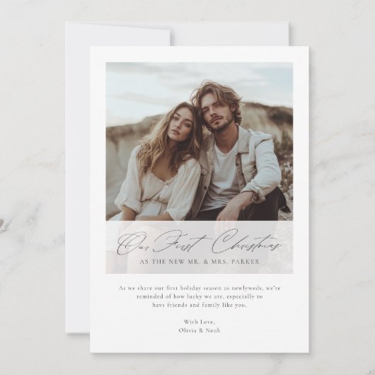 Elegant Our First Christmas Romantic Script Photo Feestdagenkaart (Voorkant)