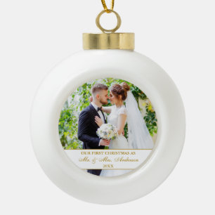 Elegant Our First KerstWhite Gold Photo Keramische Bal Ornament