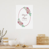 Elegant Oval Border Pink Floral Wedding Poster (Keuken)
