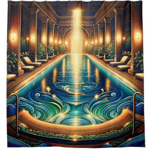 "Elegant overdekt zwembad met klassieke zuilen" Douchegordijn (Voorkant)