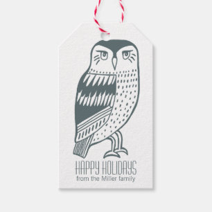 Elegant Owl Happy Holiday Seasons Greetings CUSTOM Cadeaulabel