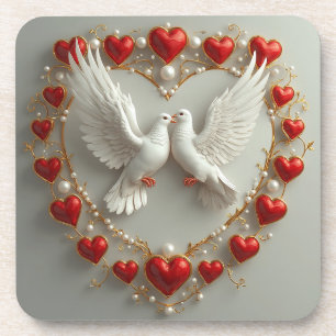 Elegant paar duiven die liefde en eenheid symbolis bier onderzetter