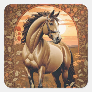 Elegant paard bij zonsondergang vierkante sticker