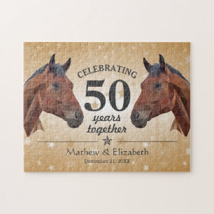 Elegant Paard Op Maat Gemaakt Goud 50ste Trouwdag Legpuzzel