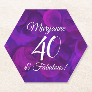 Elegant Paars 40 en Fabulous Birthday Party Kartonnen Onderzetters