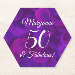 Elegant Paars 50 en Fabulous Birthday Party Kartonnen Onderzetters
