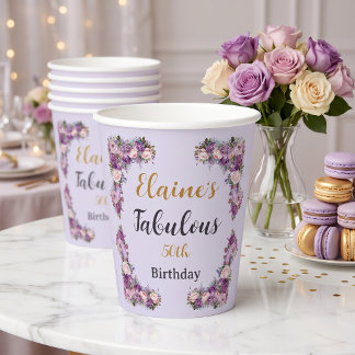 Elegant Paars 50 en Prachtig Feest Papieren Bekers