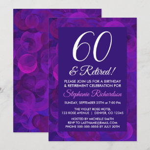Elegant Paars 60 en Pensioen Uitdiensttredingfeest Kaart