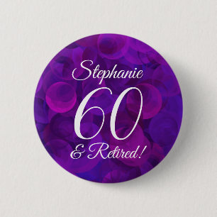 Elegant Paars 60 en Pensioenpartij in ruste Ronde Button 5,7 Cm