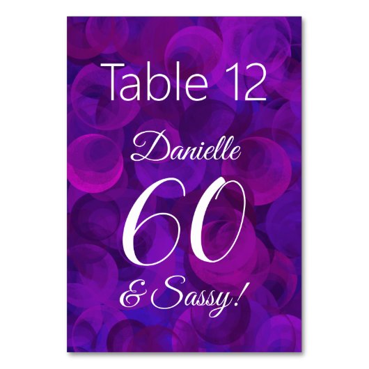 Elegant Paars 60 en Sassy Birthday Party Name Kaart (Voorkant)