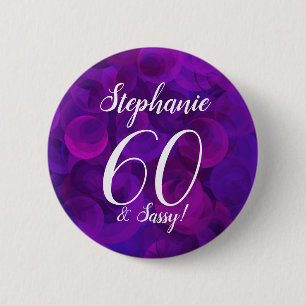 Elegant Paars 60 en Sassy Birthday Party Ronde Button 5,7 Cm