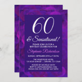 Elegant Paars 60 en Sensational Birthday Party Kaart (Voorkant / Achterkant)