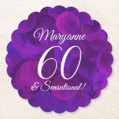 Elegant Paars 60 en Sensational Birthday Party Kartonnen Onderzetters (Voorkant)
