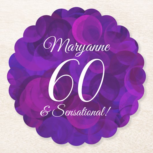 Elegant Paars 60 en Sensational Birthday Party Kartonnen Onderzetters (Voorkant)