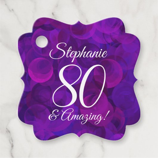 Elegant Paars 80 en Amazing Birthday Party Bedankjes Labels (Voorkant)